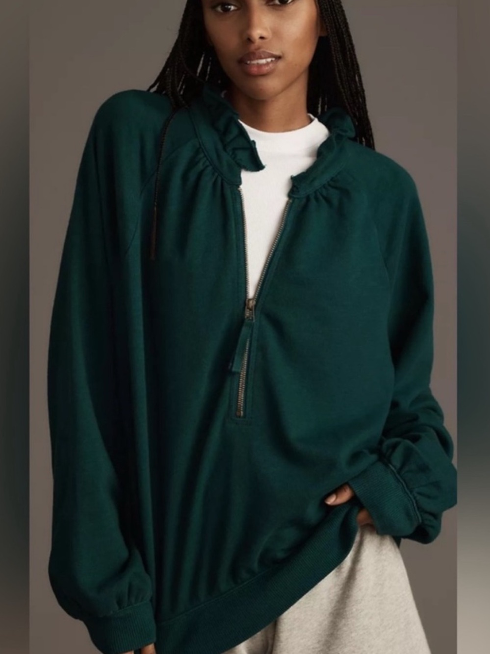 Pilcro Puff Sleeve Half-Zip Pullover Sweatshirt